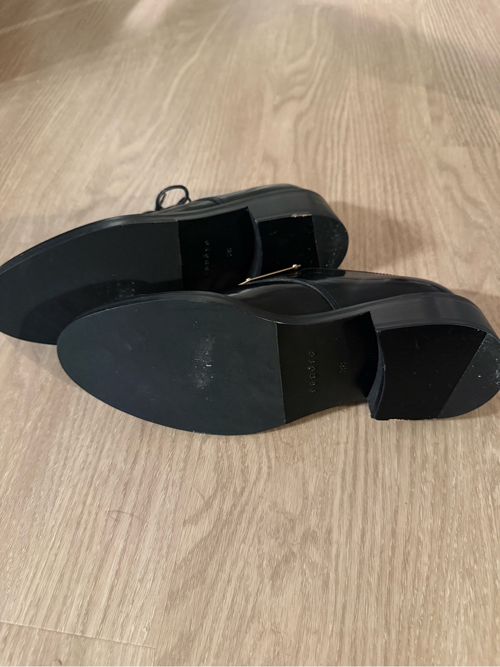 Sandro Black Leather Flats with Gold-Tone Hardware - Picture 11 of 12